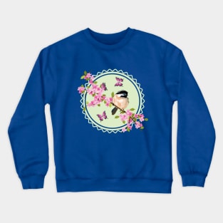 Spring Flowers And Bird Art Crewneck Sweatshirt